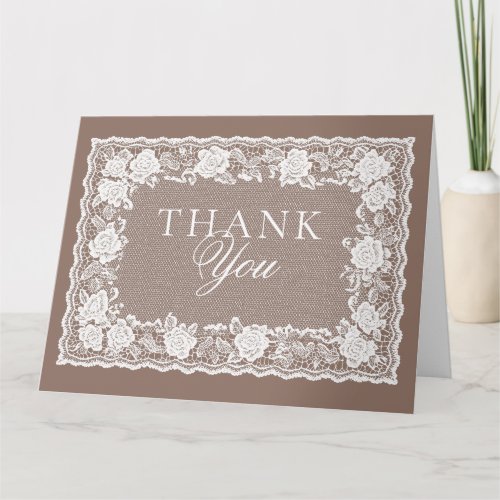 Vintage Lace Taupe Old Money Wedding Thank You Card