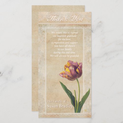 Vintage Lace Tulips Sympathy Thank You Photo Card