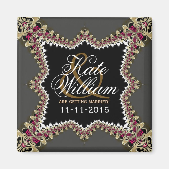 Vintage Lace Wedding Announcement Magnet (Front)