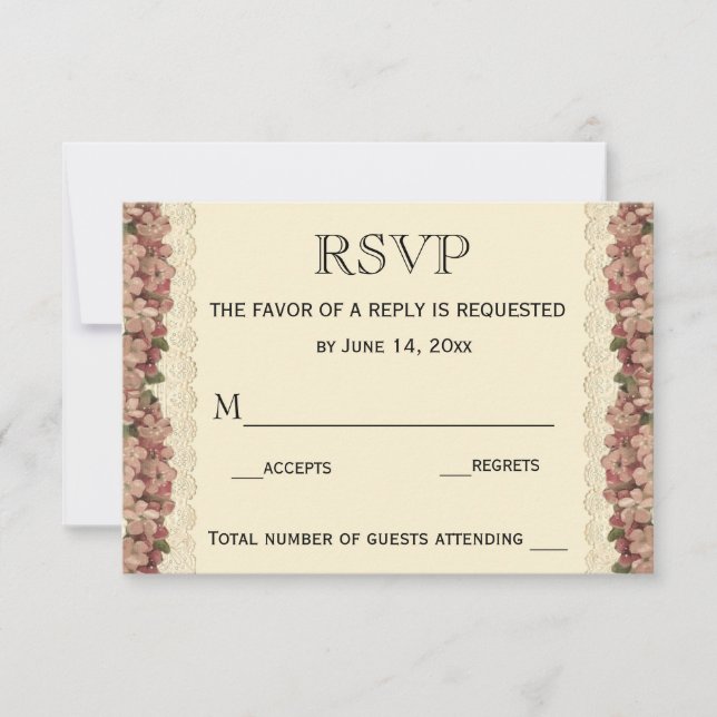 Vintage Lace Wedding Cherry Blossoms  RSVP Card (Front)