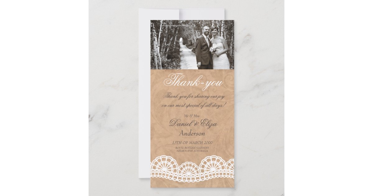 Vintage Lace Wedding Thank You Photo Card | Zazzle