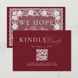 Vintage Lace Wine Old Money Wedding QR Code RSVP Card
