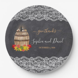 Vintage Lace Winery Chalk Thanksgiving Wedding Paper Plates