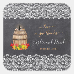 Vintage Lace Winery Chalk Thanksgiving Wedding Square Sticker