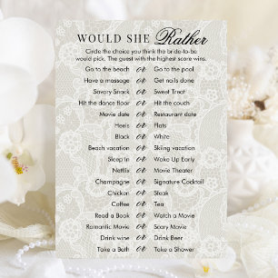 Vintage Lace Would She Rather Bridal Shower Game Invitation
