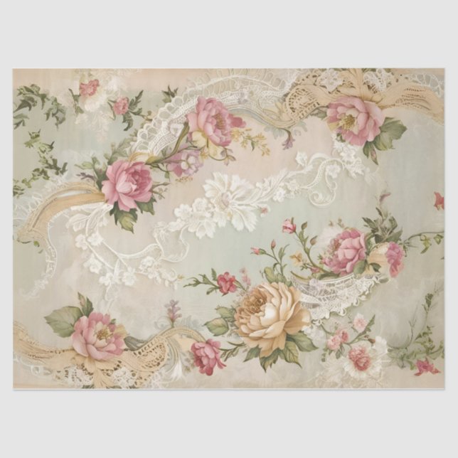 Vintage Laces and Roses Decoupage Tissue Paper (Front)
