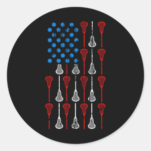 Vintage Lacrosse American Flag 4th Of July Classic Round Sticker