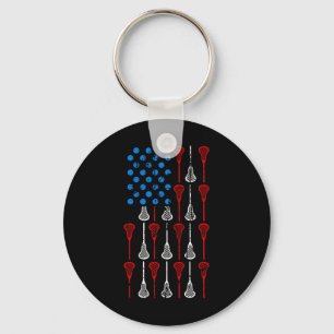 Vintage Lacrosse American Flag 4th Of July Keychain