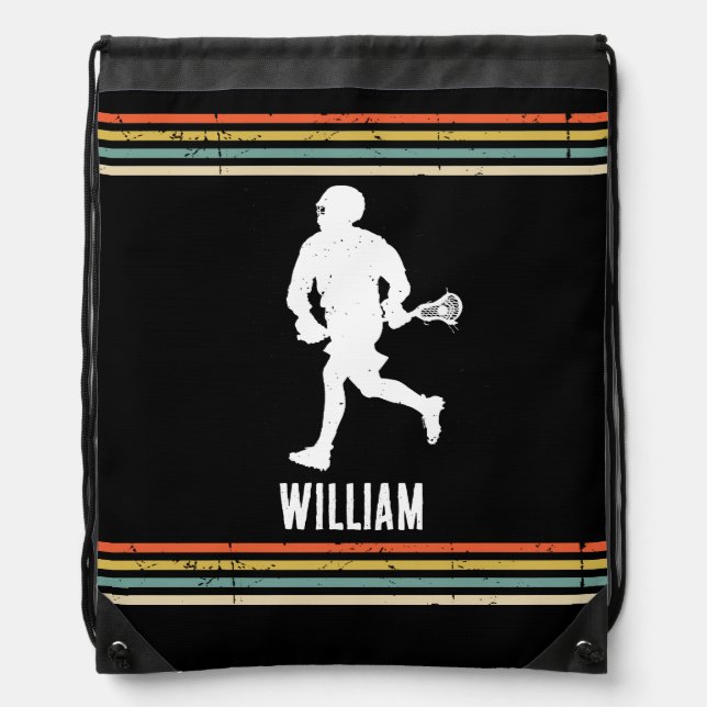 Vintage  Lacrosse Personalized  Drawstring Bag (Front)