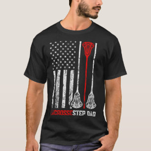 Vintage Lacrosse Step Dad Usa Flag Patriotic Famil T-Shirt