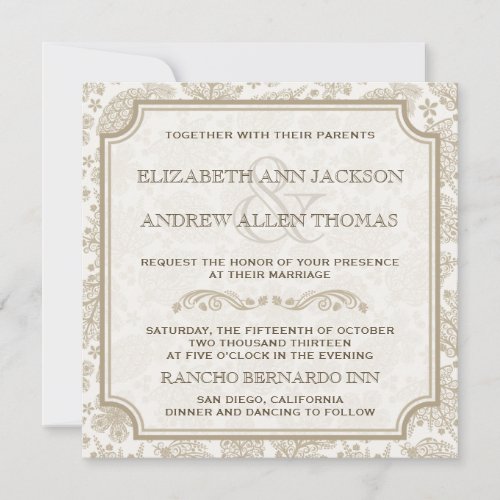 Vintage Lacy Leaves Fall Wedding Invitation