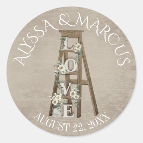 Vintage Ladder and Lantern Rustic Barn Wedding  Cl Classic Round Sticker