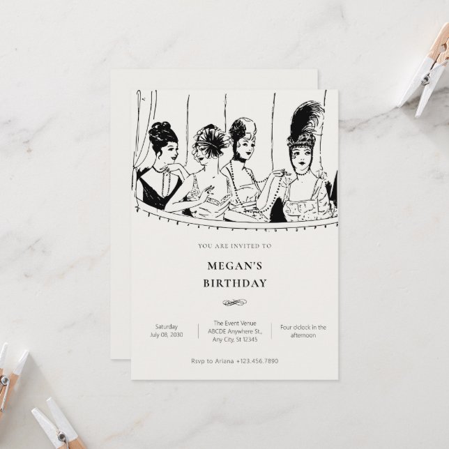 Vintage ladies elegant birthday invitation (Front/Back In Situ)