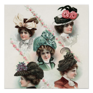 Vintage Ladies Fashion Victorian Hats Poster