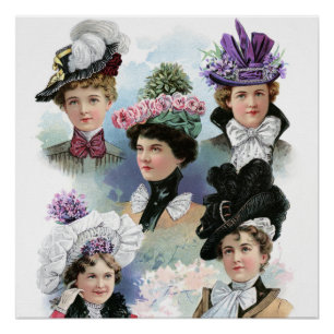 Vintage Ladies Fashion Victorian Hats Poster