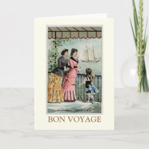 Vintage Ladies, Girl, Sailing Ship Bon Voyage Card