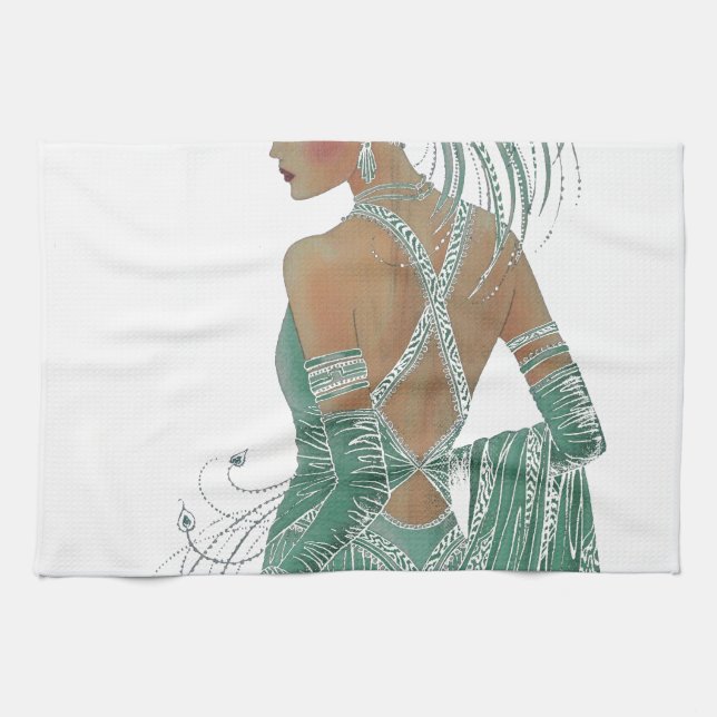 Vintage Ladies Going Green Art Print Kitchen Towel (Horizontal)