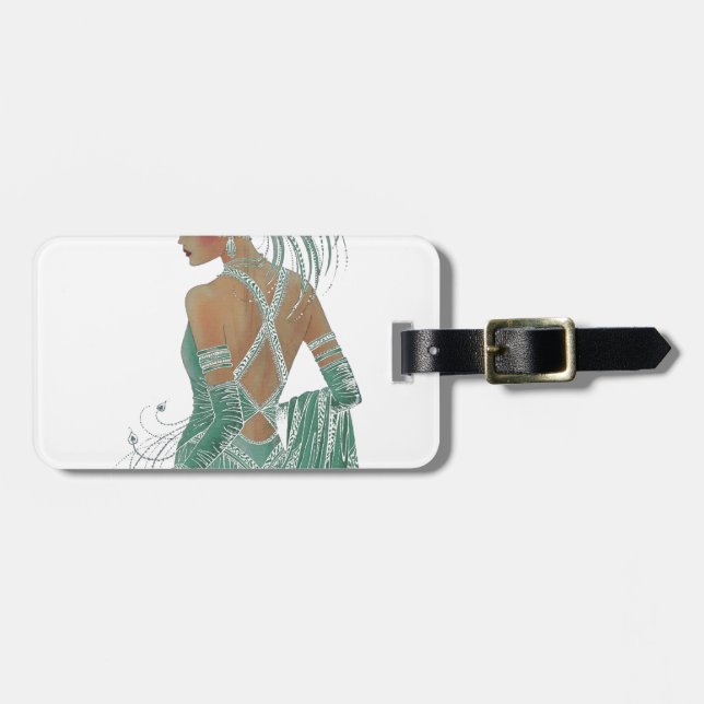 Vintage Ladies Going Green Art Print Luggage Tag (Front Horizontal)