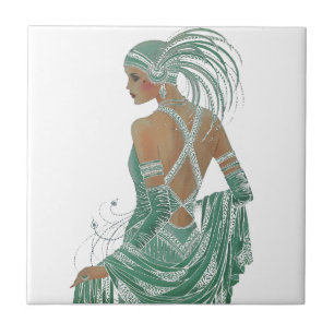 Vintage Ladies Going Green Art Print Tile