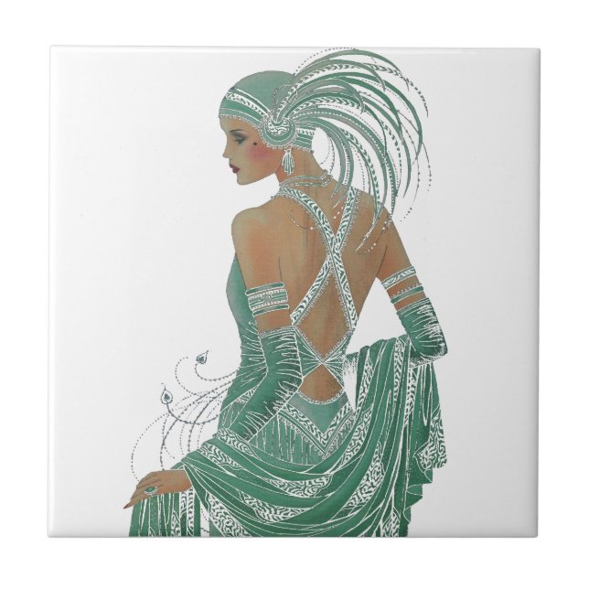 Vintage Ladies Going Green Art Print Tile (Front)