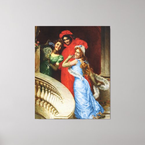 Vintage Ladies In Red Blue Green At Masquerade Canvas Print