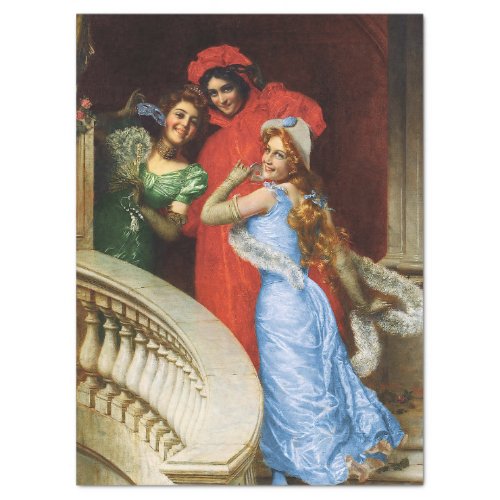 Vintage Ladies In Red Blue Green At Masquerade Tissue Paper