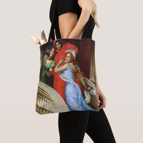 Vintage Ladies In Red Blue Green At Masquerade Tote Bag