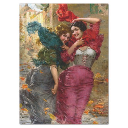 Vintage Ladies In Red Blue Green Decoupage Tissue Paper