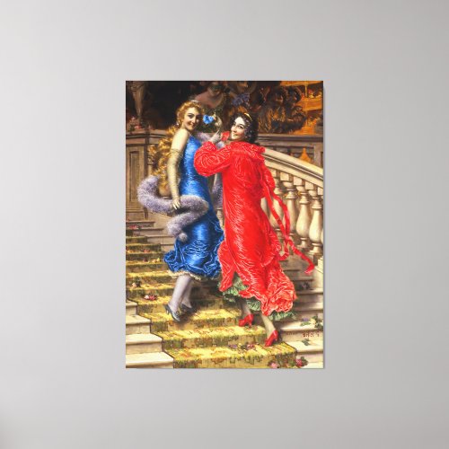 Vintage Ladies In Red Blue In Theatre Canvas Print