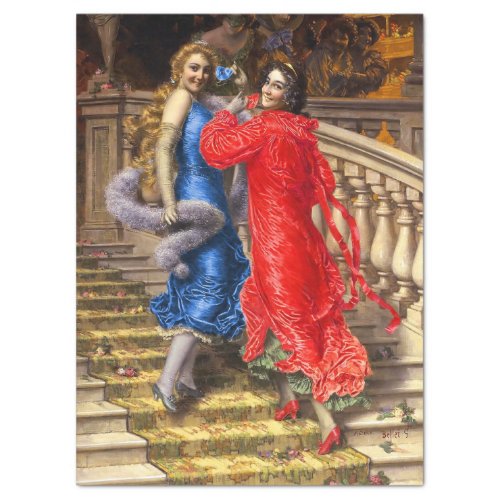 Vintage Ladies In Red Blue In Theatre Decoupage Tissue Paper
