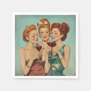 Vintage Ladies Toasting with Wine Napkins