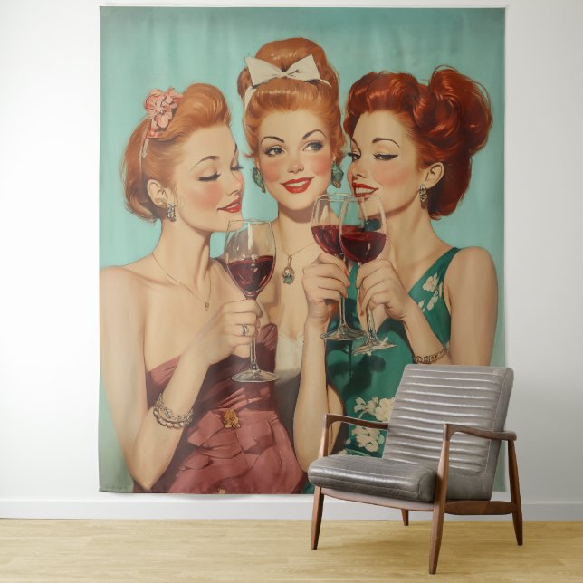 Vintage Ladies Toasting with Wine Tapestry (In Situ)