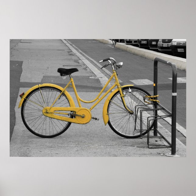 Vintage Ladies Yellow Bicycle, Florence, Italy Poster (Front)