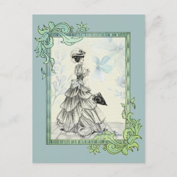 Vintage Lady And Blue Flowers Postcard by LeFlange at Zazzle