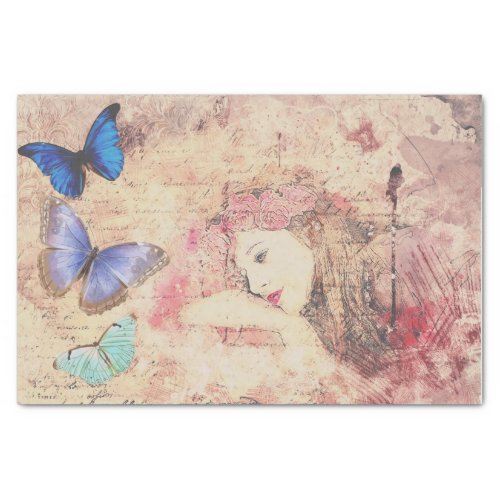 Vintage Lady and Butterfly Ephemera Decoupage Tissue Paper