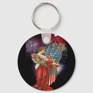 Vintage Lady and Fireworks Keychain