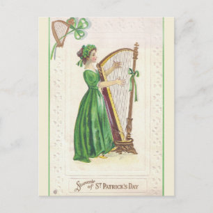 Vintage Lady and Harp St Patricks Day Souvenir Postcard