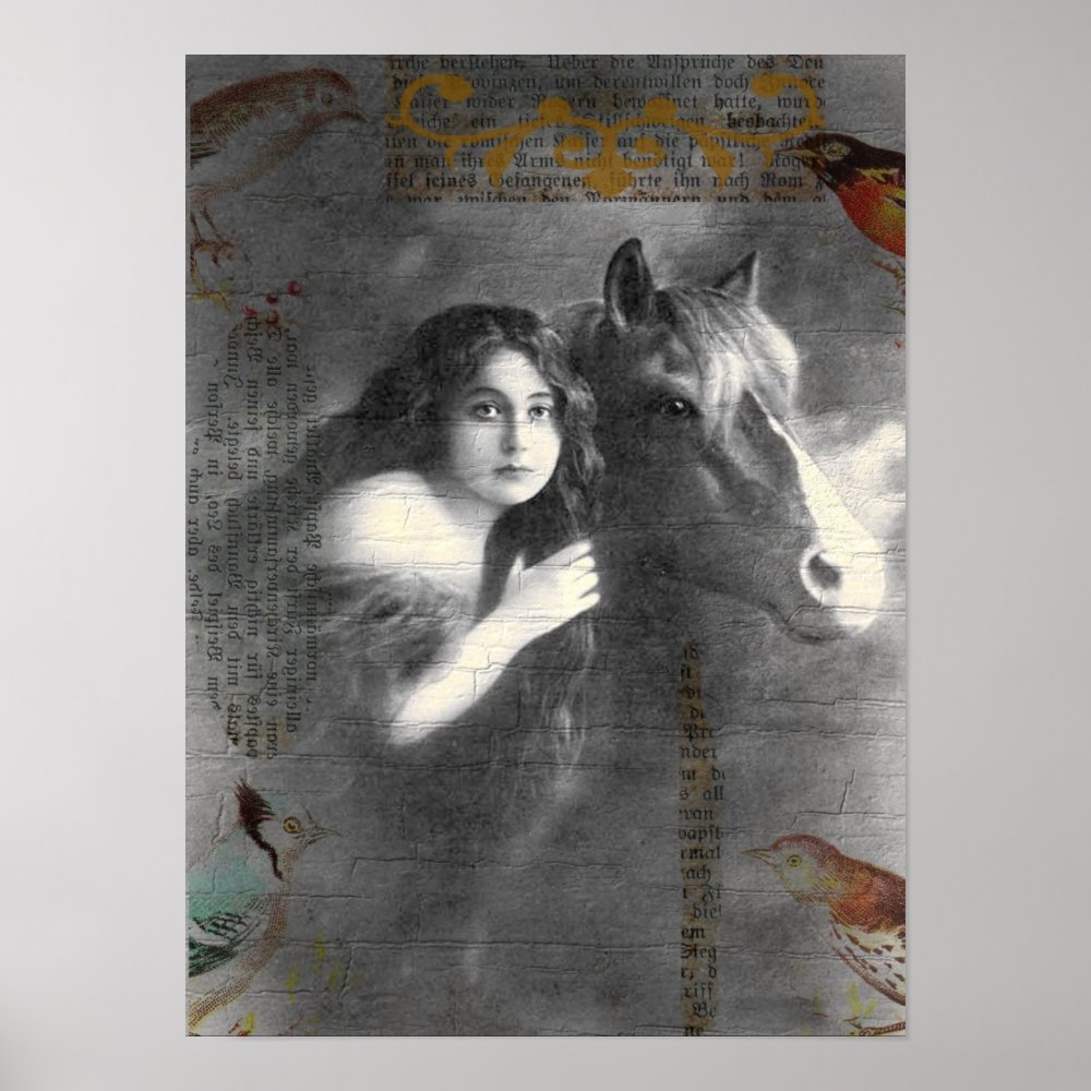 Vintage Lady and Horse Collage Poster