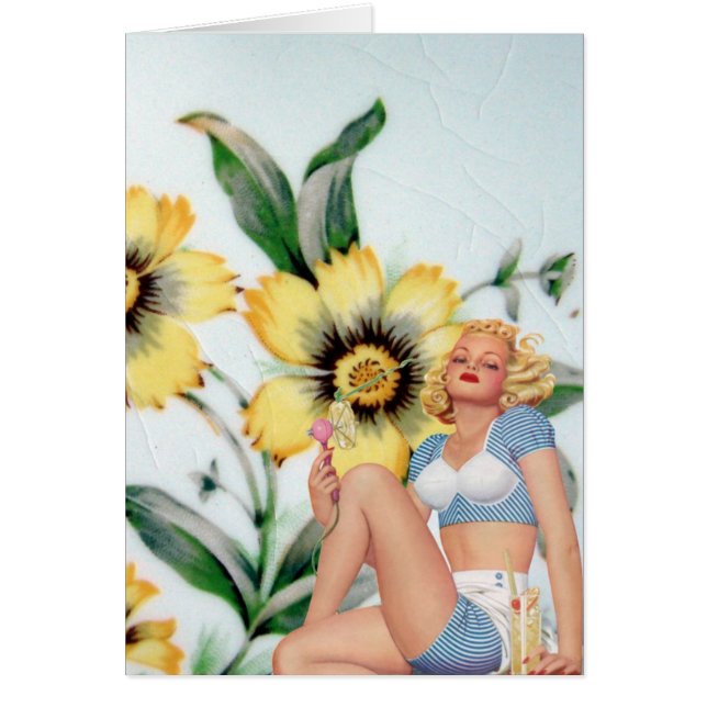Vintage Lady and Yellow Flowers Cards (Front)