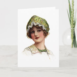 Vintage Lady Bead and Lace Bonnet Card