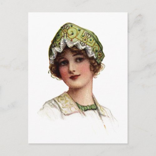 Vintage Lady Bead and Lace Bonnet Postcard