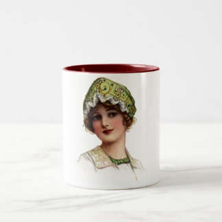 Vintage Lady Bead and Lace Bonnet Two-Tone Coffee Mug