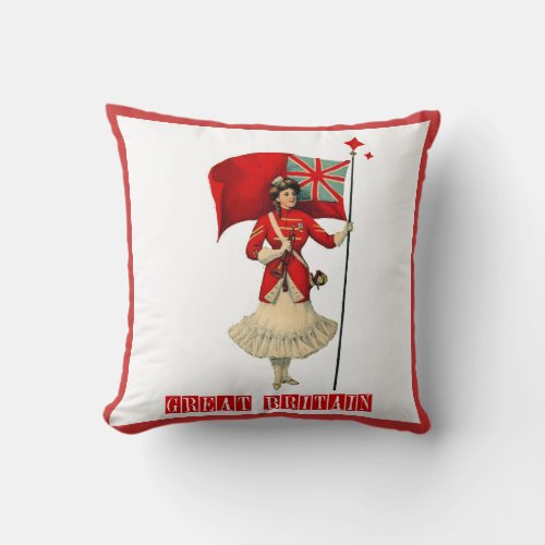 Vintage Lady  British Flag Throw Pillow