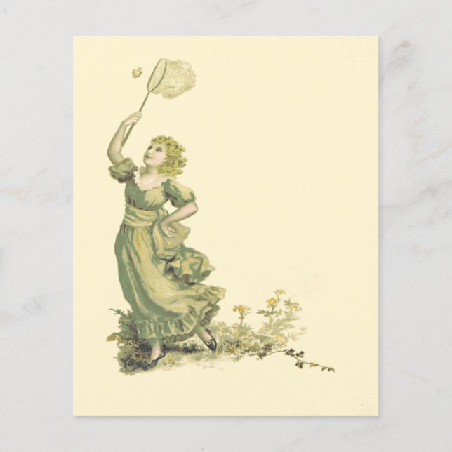 Vintage Lady Chasing Butterflies Scrapbook Paper (Front)