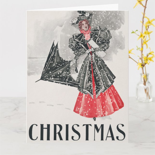 Vintage lady christmas holiday card (Yellow Flower)