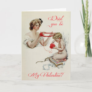 Vintage Lady + Cupid Valentine by Harrison Fisher Holiday Card