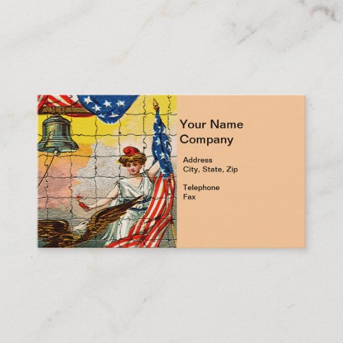 Vintage Lady Eagle Flag and Liberty Bell Mosiac Business Card