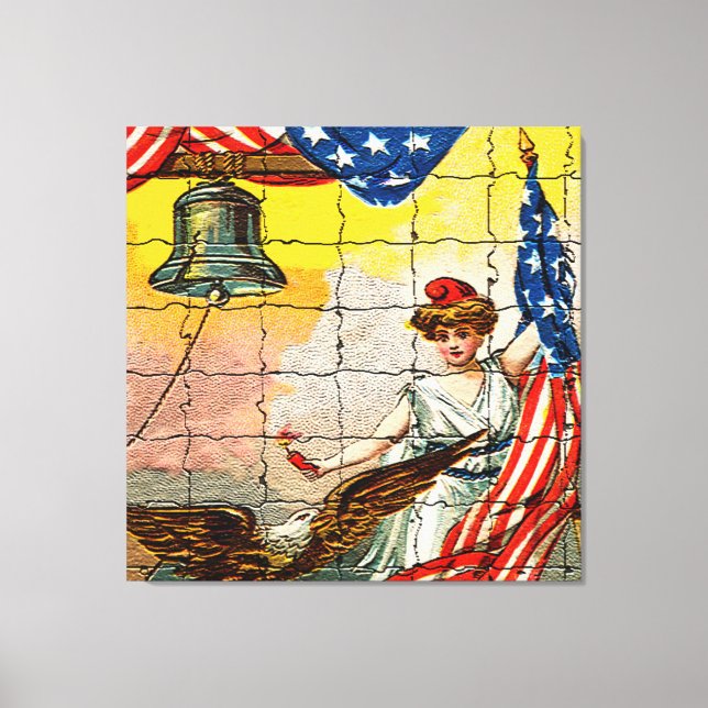 Vintage Lady, Eagle, Flag and Liberty Bell Mosiac Canvas Print (Front)