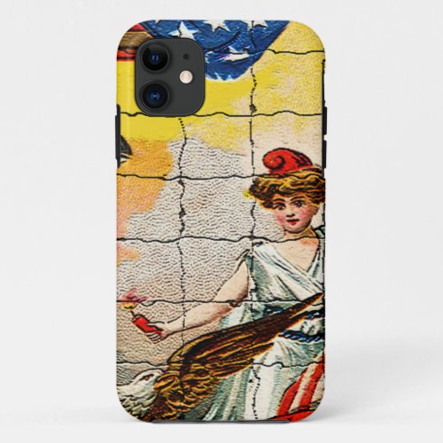 Vintage Lady Eagle Flag and Liberty Bell Mosiac iPhone 11 Case