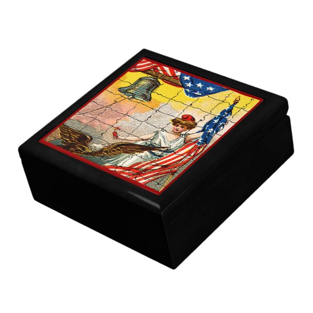 Vintage Lady, Eagle, Flag and Liberty Bell Mosiac Gift Box (Side)